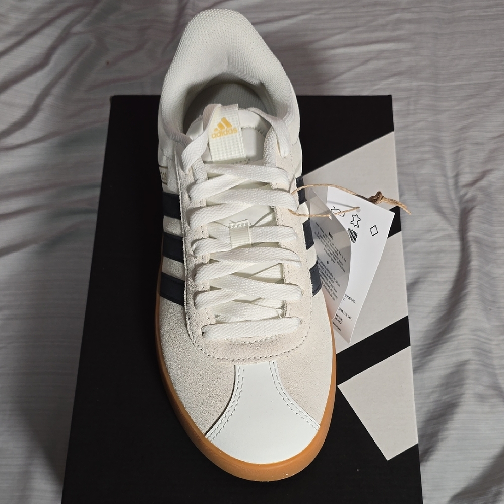 adidas Women's White Navy Gum Sole Sneakers
